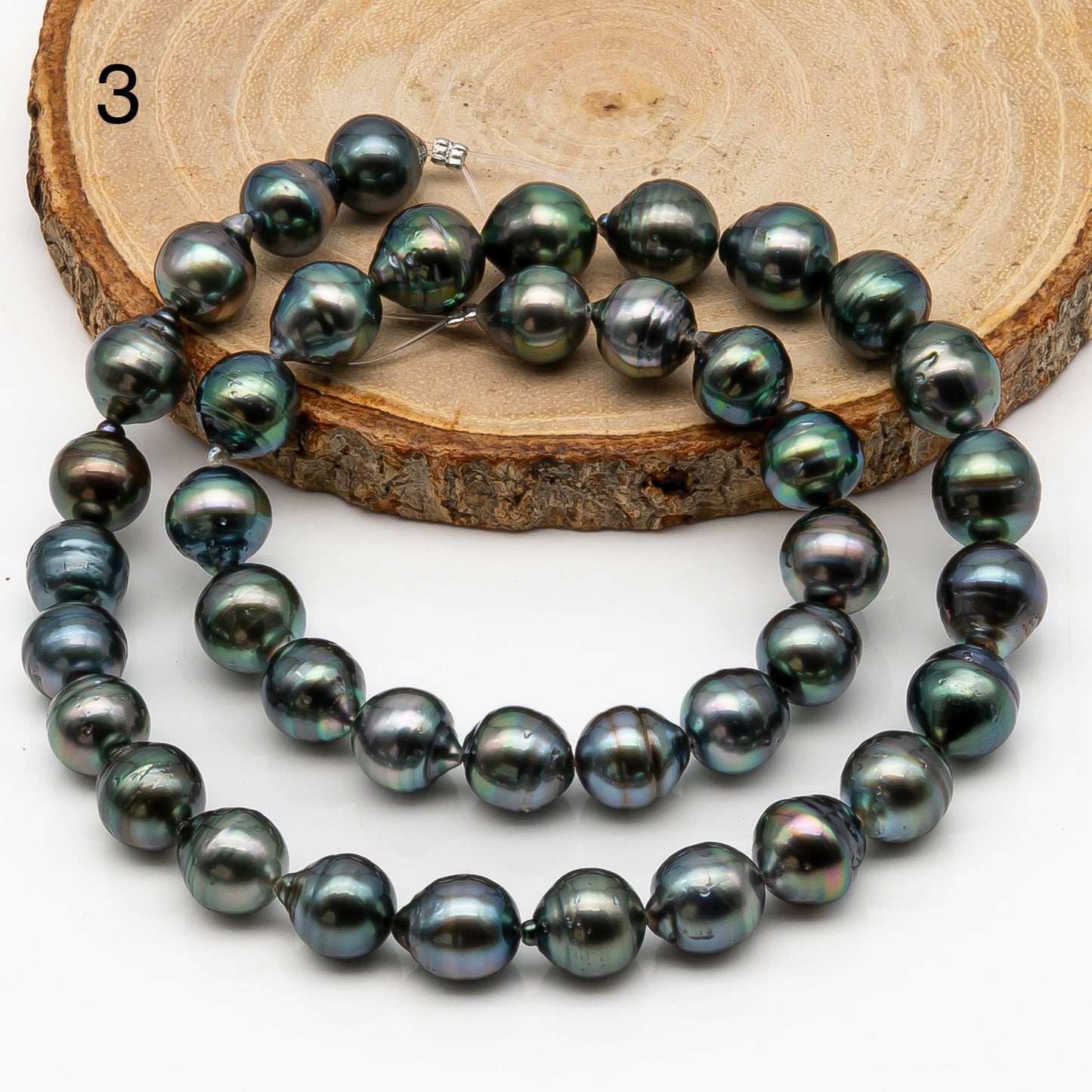 9-10mm Tahitian Pearl in Full Strand, Natural Colors with High Luster, Temporarily Strung Black Pearls for Jewelry Making, SKU # 2866TH
