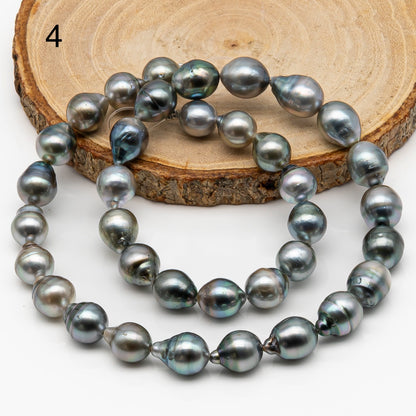9-10mm Tahitian Pearl in Full Strand, Natural Colors with High Luster, Temporarily Strung Black Pearls for Jewelry Making, SKU # 2866TH