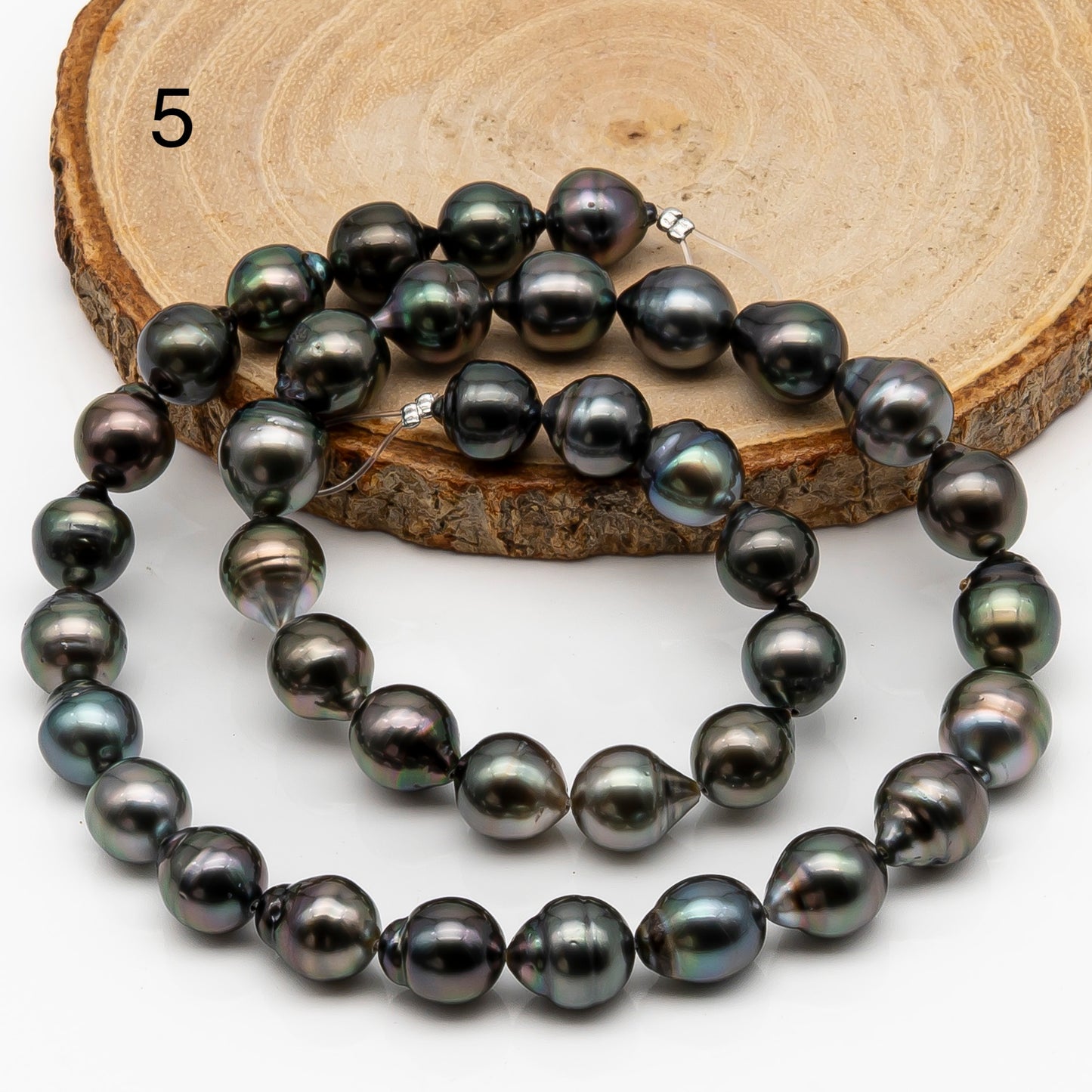 9-10mm Tahitian Pearl in Full Strand, Natural Colors with High Luster, Temporarily Strung Black Pearls for Jewelry Making, SKU # 2866TH