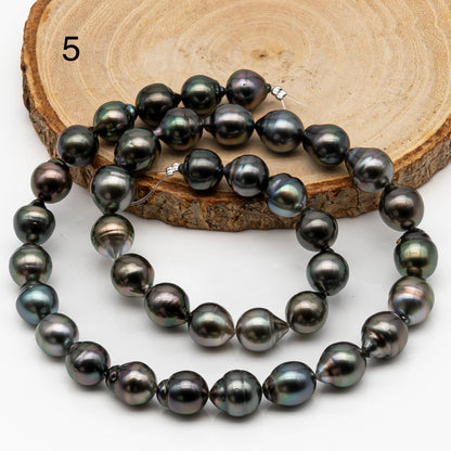 9-10mm Tahitian Pearl in Full Strand, Natural Colors with High Luster, Temporarily Strung Black Pearls for Jewelry Making, SKU # 2866TH