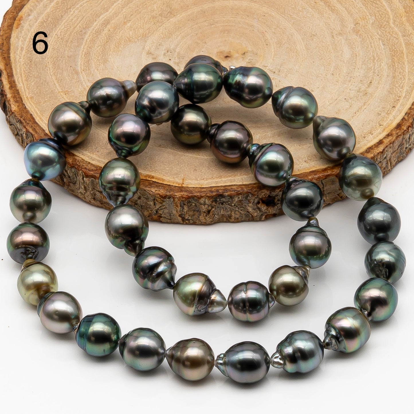 9-10mm Tahitian Pearl in Full Strand, Natural Colors with High Luster, Temporarily Strung Black Pearls for Jewelry Making, SKU # 2866TH