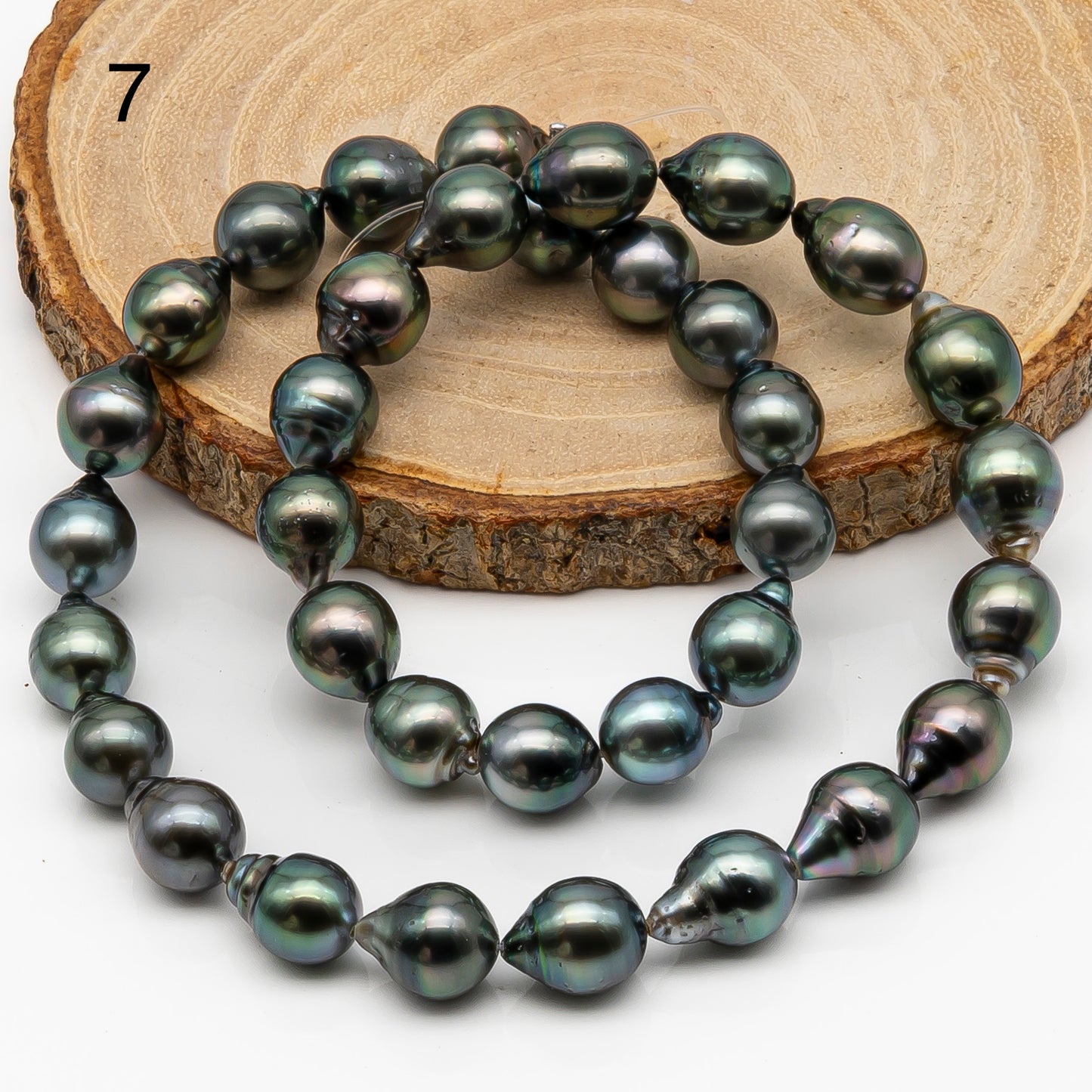 9-10mm Tahitian Pearl in Full Strand, Natural Colors with High Luster, Temporarily Strung Black Pearls for Jewelry Making, SKU # 2866TH