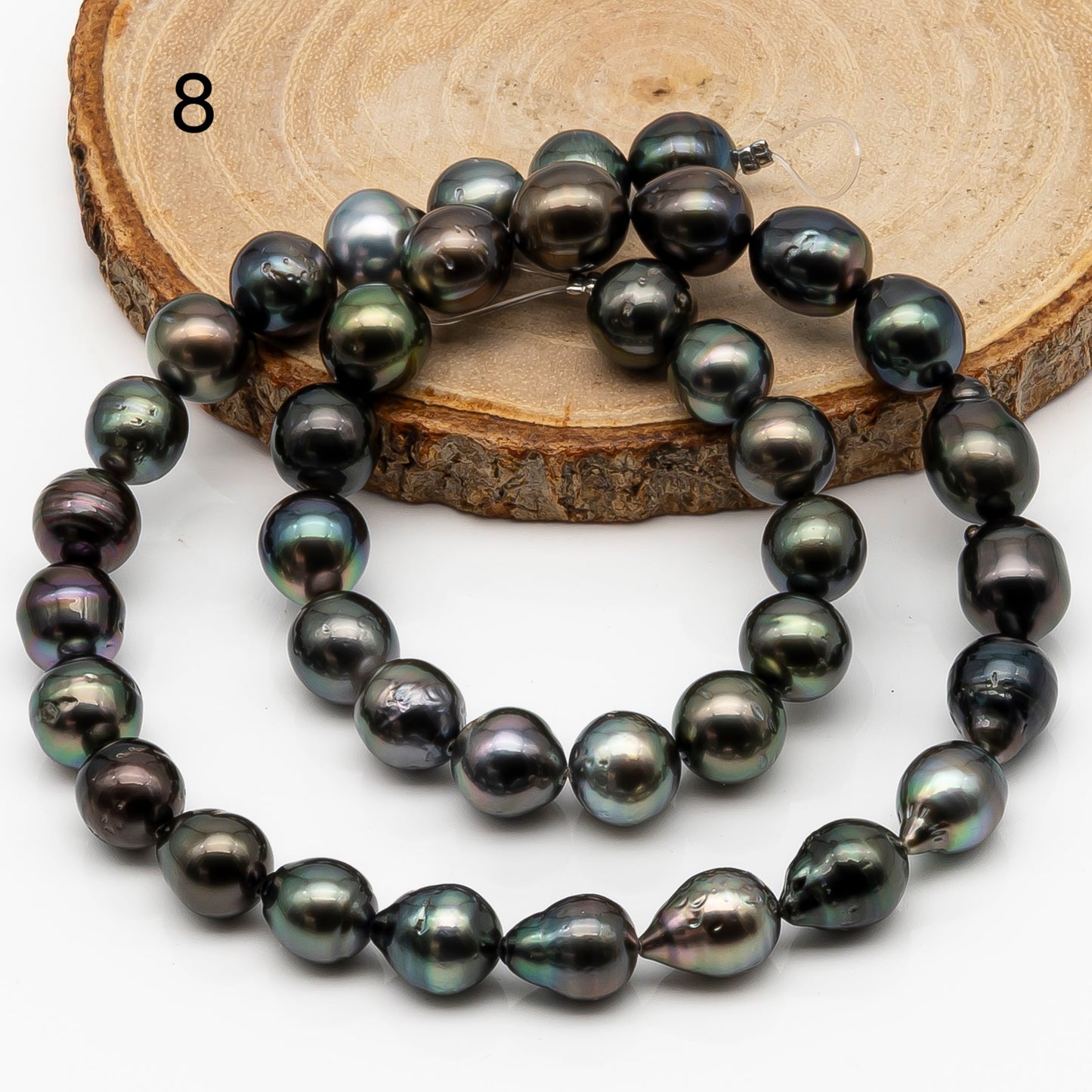 9-10mm Tahitian Pearl in Full Strand, Natural Colors with High Luster, Temporarily Strung Black Pearls for Jewelry Making, SKU # 2866TH