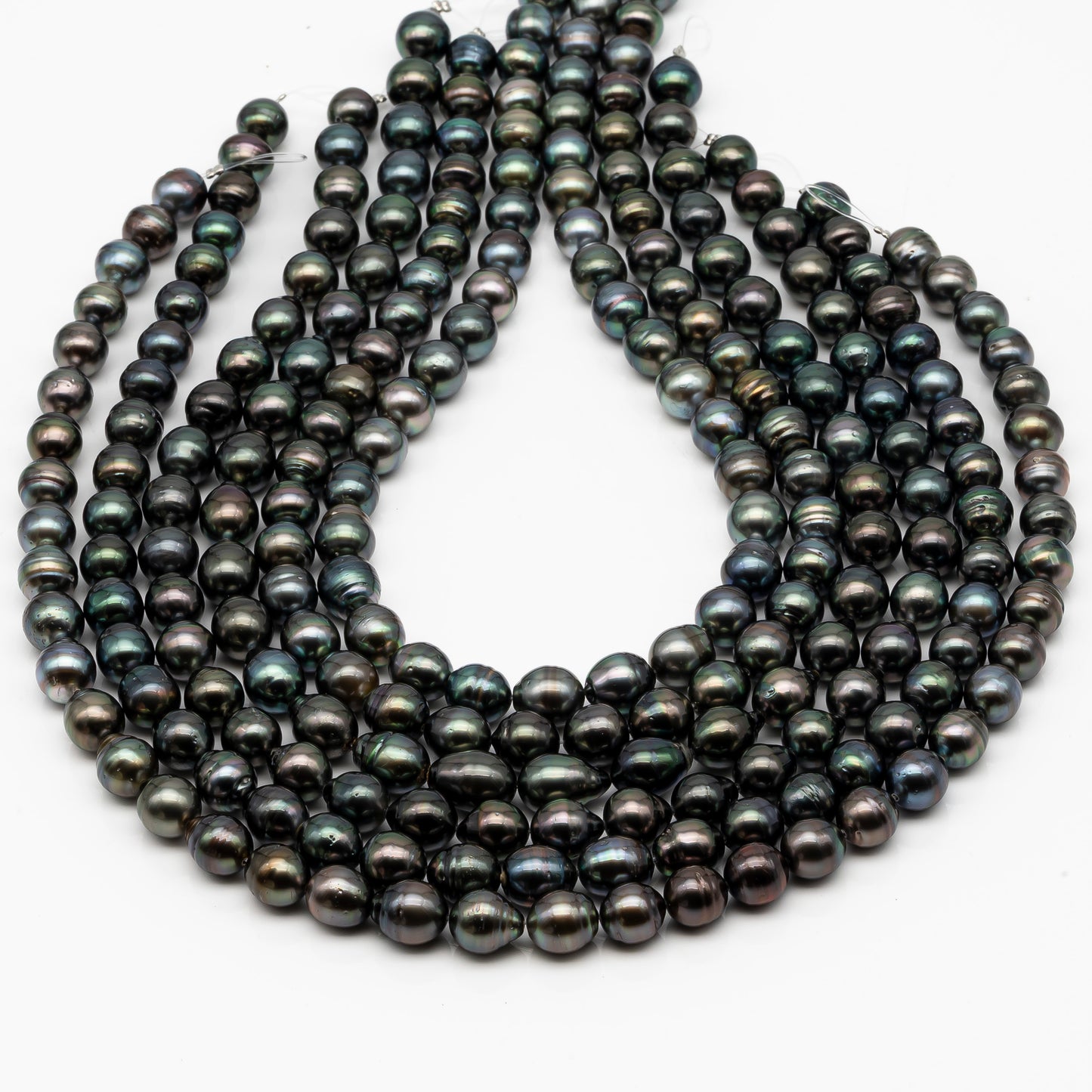 9-10mm Tahitian Pearl in Full Strand, Natural Colors with High Luster, Temporarily Strung Black Pearls for Jewelry Making, SKU # 2867TH