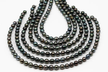 9-10mm Tahitian Pearl in Full Strand, Natural Colors with High Luster, Temporarily Strung Black Pearls for Jewelry Making, SKU # 2867TH