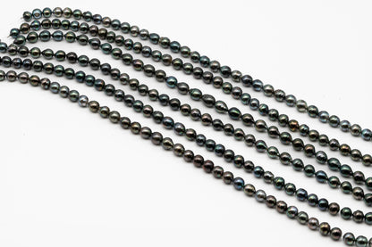 9-10mm Tahitian Pearl in Full Strand, Natural Colors with High Luster, Temporarily Strung Black Pearls for Jewelry Making, SKU # 2867TH