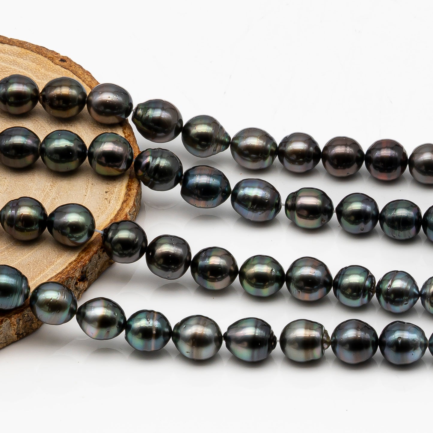 9-10mm Tahitian Pearl in Full Strand, Natural Colors with High Luster, Temporarily Strung Black Pearls for Jewelry Making, SKU # 2867TH