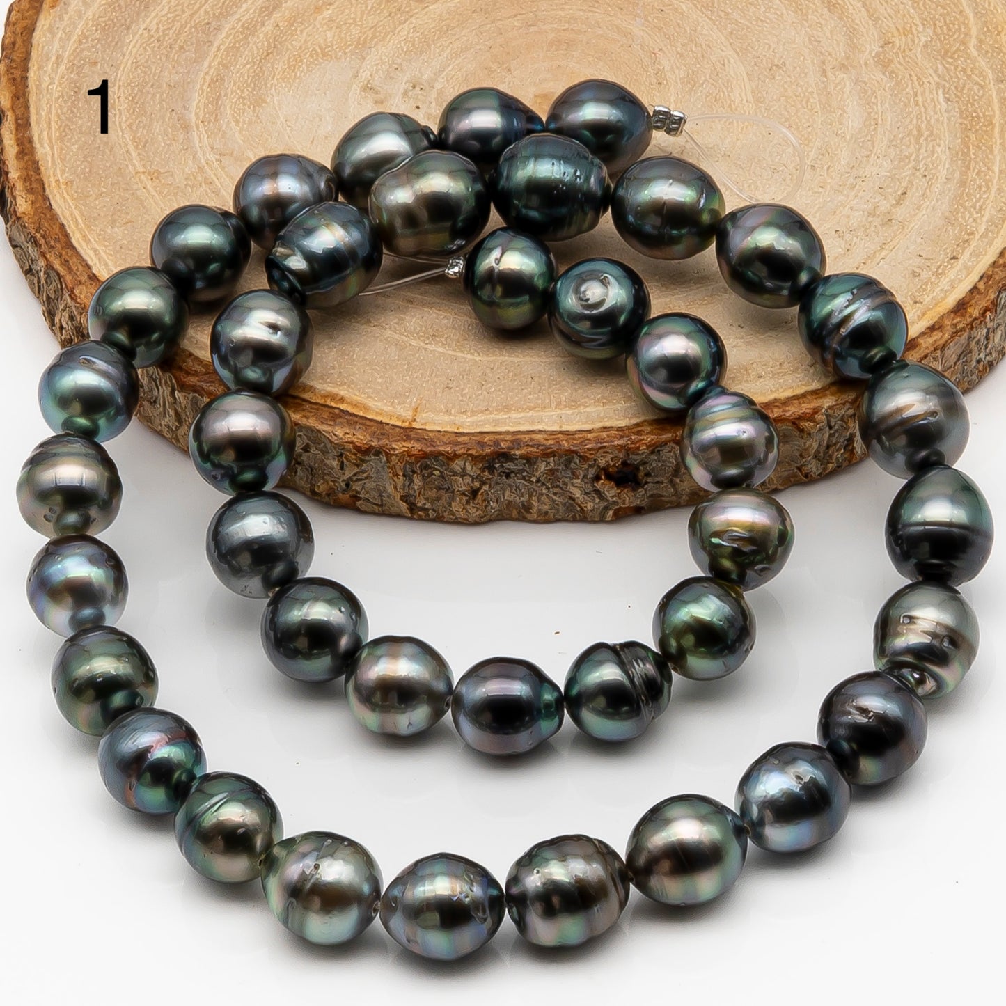 9-10mm Tahitian Pearl in Full Strand, Natural Colors with High Luster, Temporarily Strung Black Pearls for Jewelry Making, SKU # 2867TH