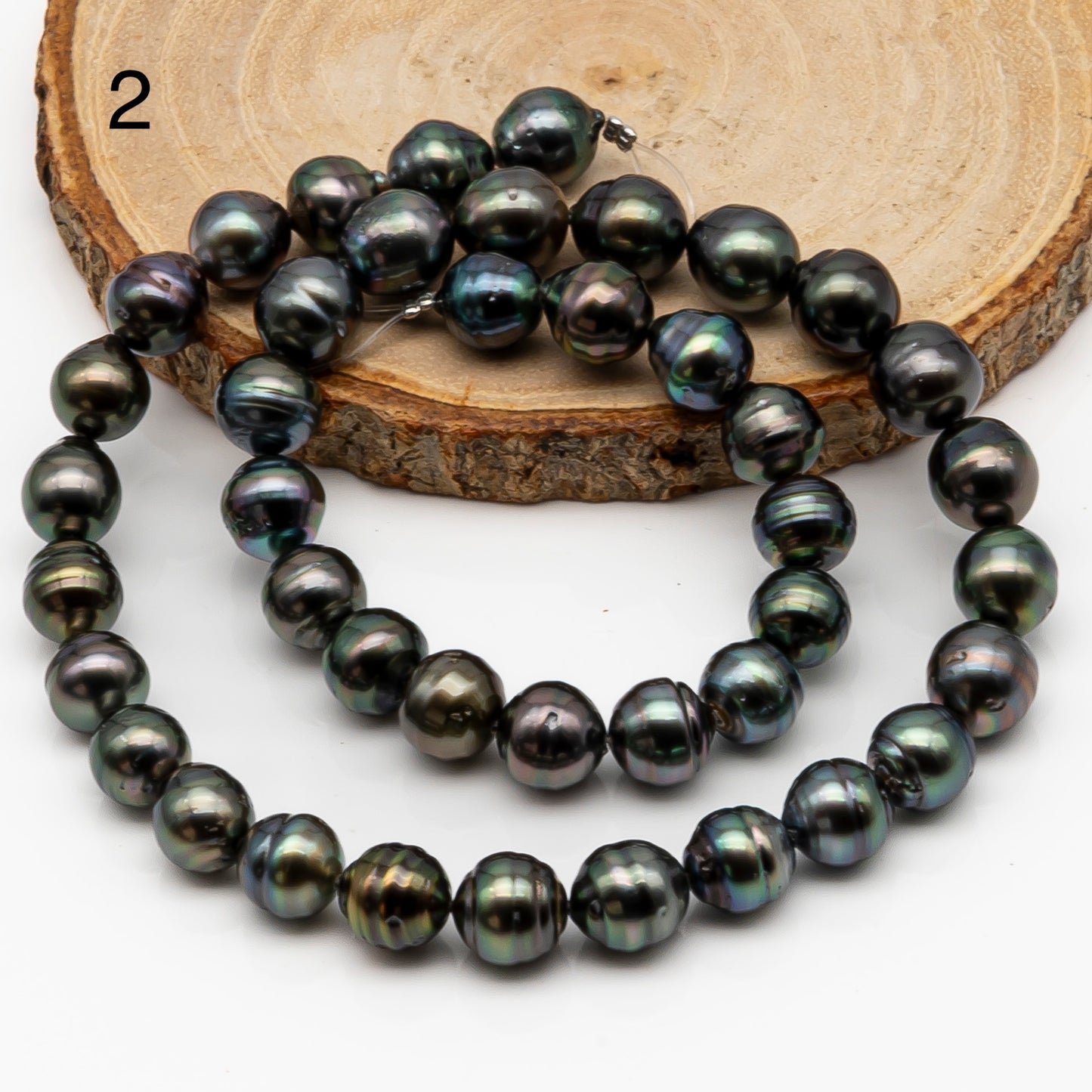 9-10mm Tahitian Pearl in Full Strand, Natural Colors with High Luster, Temporarily Strung Black Pearls for Jewelry Making, SKU # 2867TH
