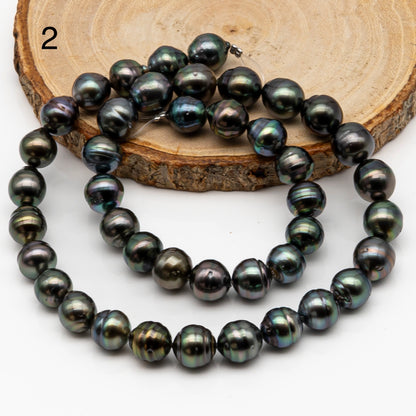 9-10mm Tahitian Pearl in Full Strand, Natural Colors with High Luster, Temporarily Strung Black Pearls for Jewelry Making, SKU # 2867TH