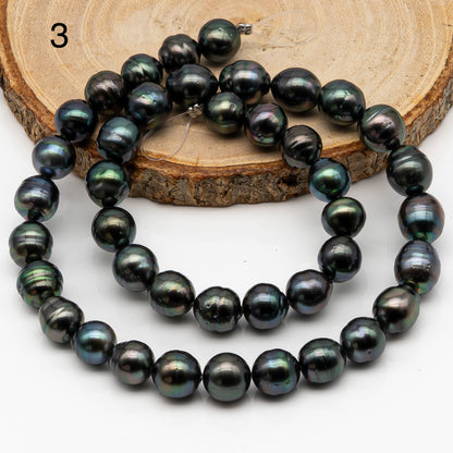 9-10mm Tahitian Pearl in Full Strand, Natural Colors with High Luster, Temporarily Strung Black Pearls for Jewelry Making, SKU # 2867TH
