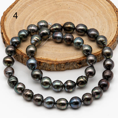 9-10mm Tahitian Pearl in Full Strand, Natural Colors with High Luster, Temporarily Strung Black Pearls for Jewelry Making, SKU # 2867TH