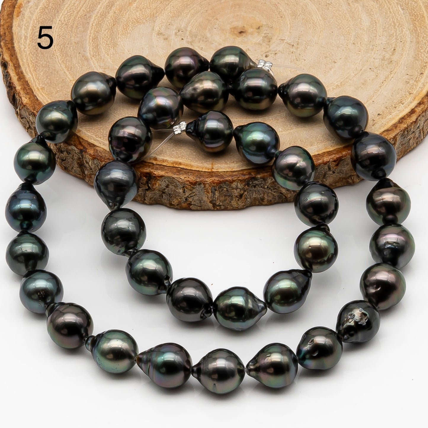 9-10mm Tahitian Pearl in Full Strand, Natural Colors with High Luster, Temporarily Strung Black Pearls for Jewelry Making, SKU # 2867TH