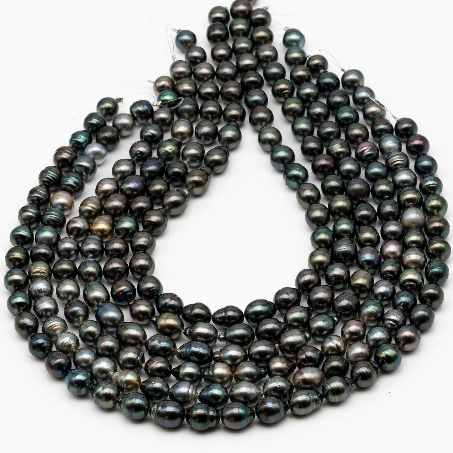 9-10mm Tahitian Pearl in Full Strand, Natural Colors with High Luster, Temporarily Strung Black Pearls for Jewelry Making, SKU # 2868TH
