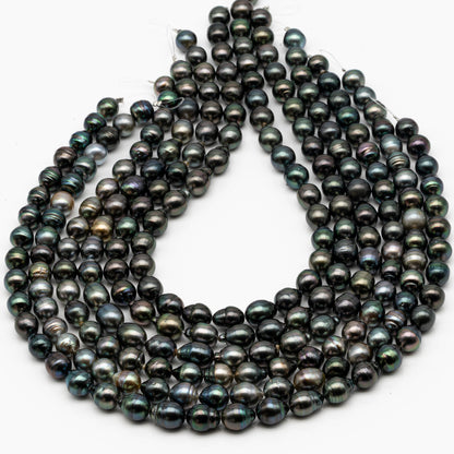 9-10mm Tahitian Pearl in Full Strand, Natural Colors with High Luster, Temporarily Strung Black Pearls for Jewelry Making, SKU # 2868TH