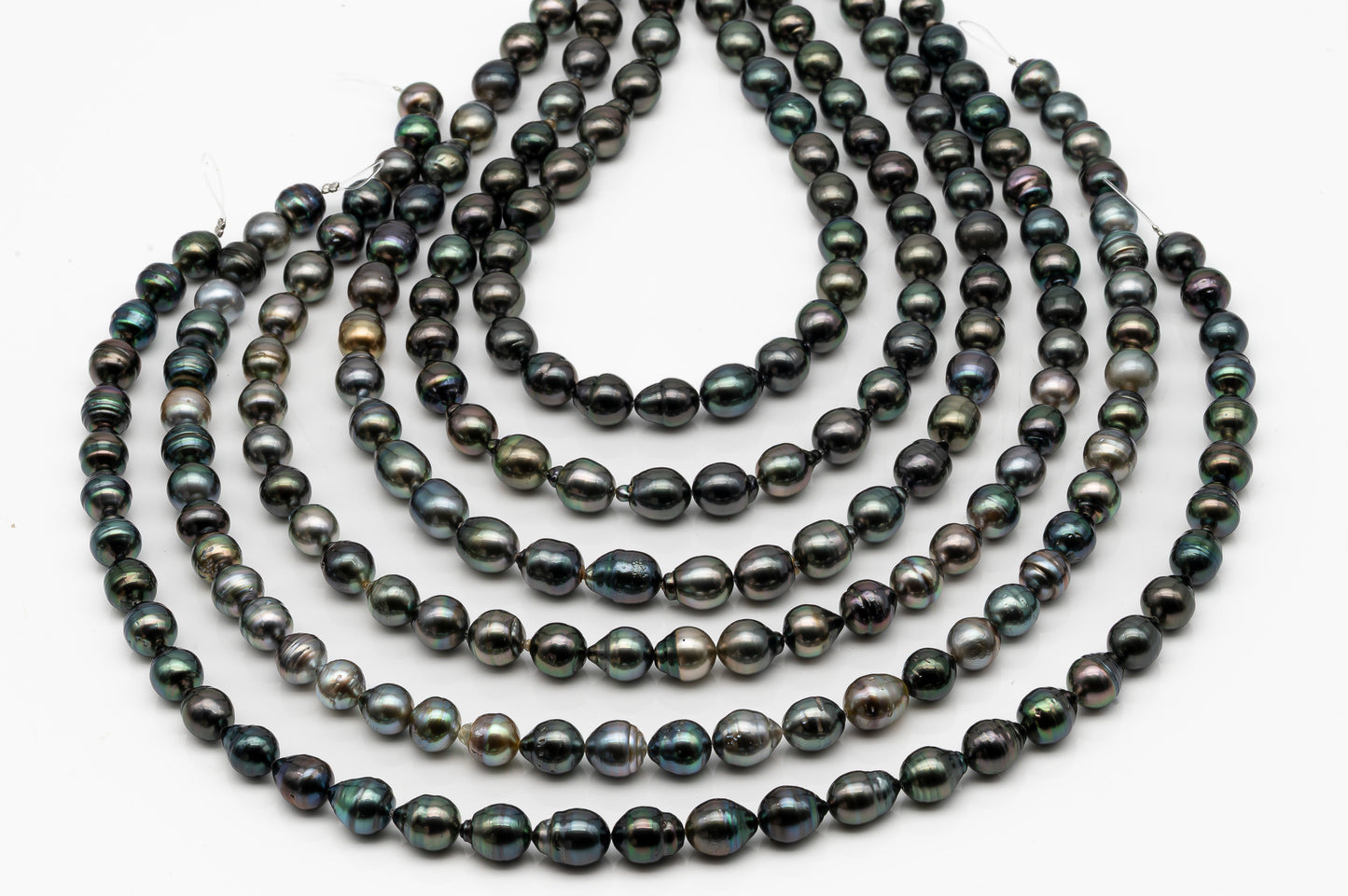 9-10mm Tahitian Pearl in Full Strand, Natural Colors with High Luster, Temporarily Strung Black Pearls for Jewelry Making, SKU # 2868TH