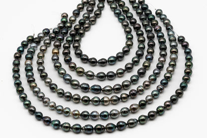 9-10mm Tahitian Pearl in Full Strand, Natural Colors with High Luster, Temporarily Strung Black Pearls for Jewelry Making, SKU # 2868TH