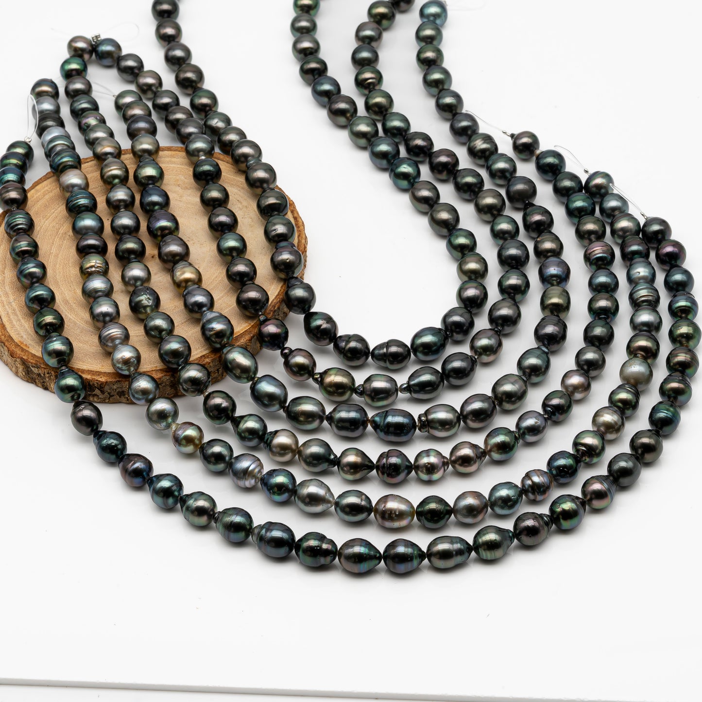 9-10mm Tahitian Pearl in Full Strand, Natural Colors with High Luster, Temporarily Strung Black Pearls for Jewelry Making, SKU # 2868TH