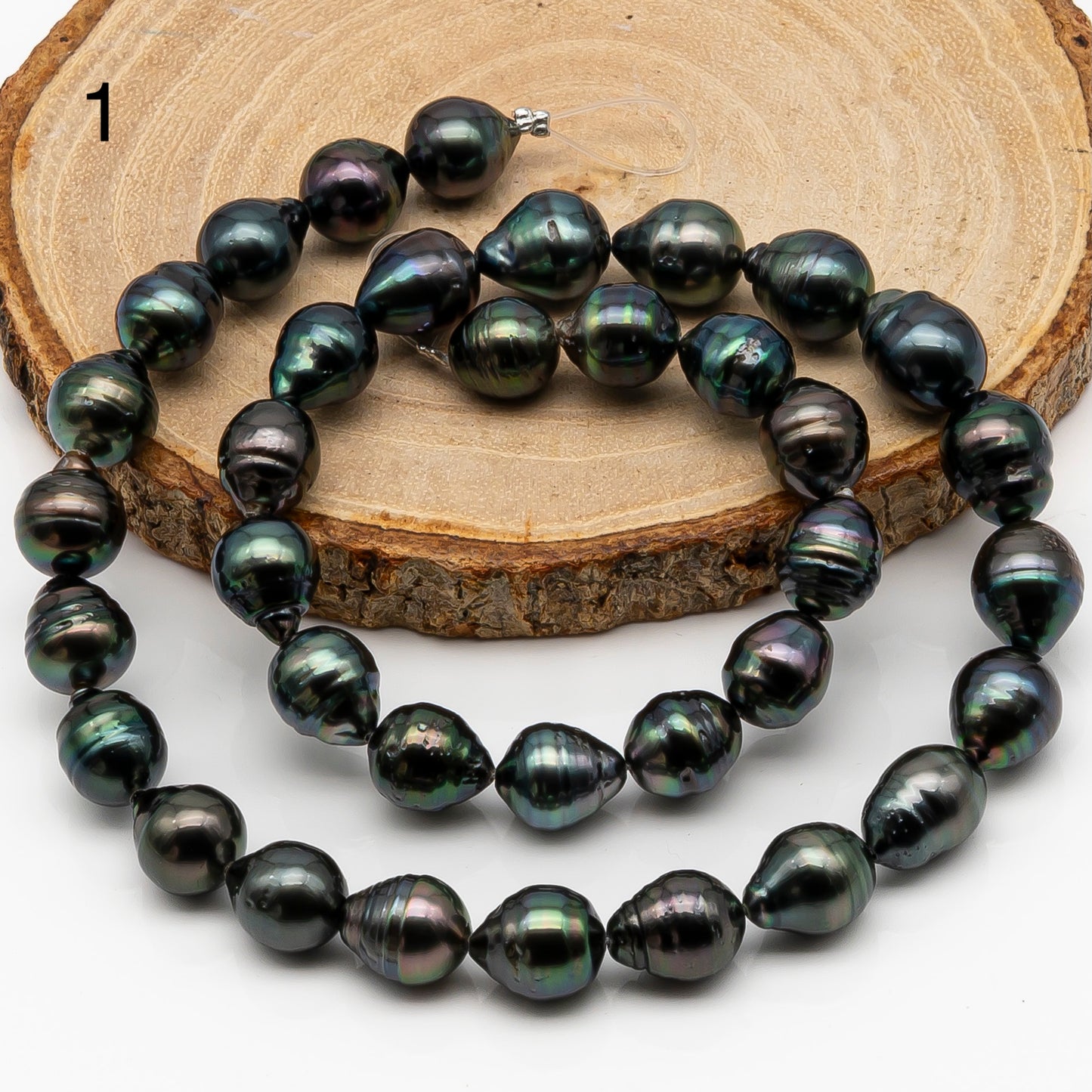 9-10mm Tahitian Pearl in Full Strand, Natural Colors with High Luster, Temporarily Strung Black Pearls for Jewelry Making, SKU # 2868TH