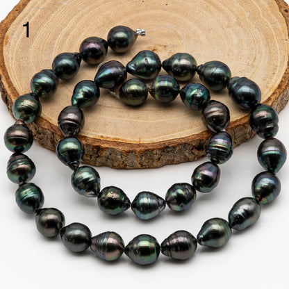 9-10mm Tahitian Pearl in Full Strand, Natural Colors with High Luster, Temporarily Strung Black Pearls for Jewelry Making, SKU # 2868TH