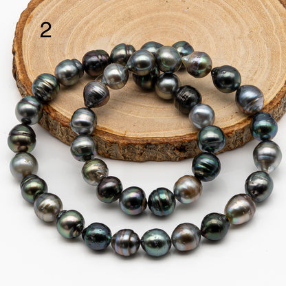 9-10mm Tahitian Pearl in Full Strand, Natural Colors with High Luster, Temporarily Strung Black Pearls for Jewelry Making, SKU # 2868TH