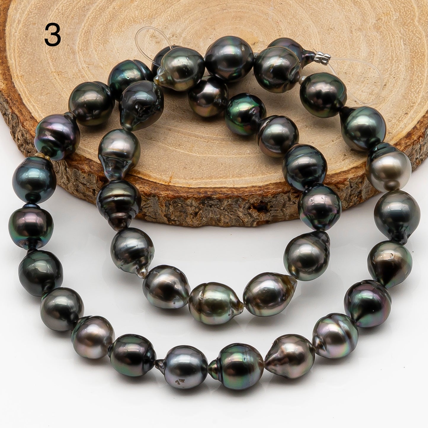 9-10mm Tahitian Pearl in Full Strand, Natural Colors with High Luster, Temporarily Strung Black Pearls for Jewelry Making, SKU # 2868TH