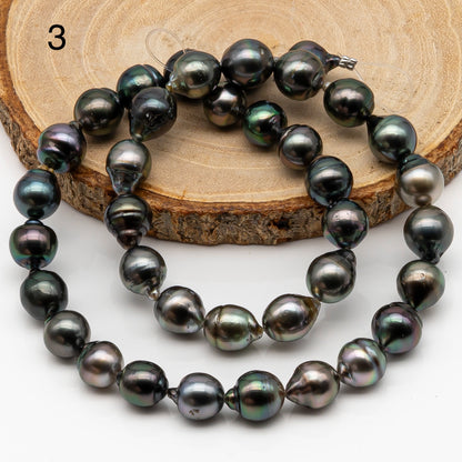 9-10mm Tahitian Pearl in Full Strand, Natural Colors with High Luster, Temporarily Strung Black Pearls for Jewelry Making, SKU # 2868TH
