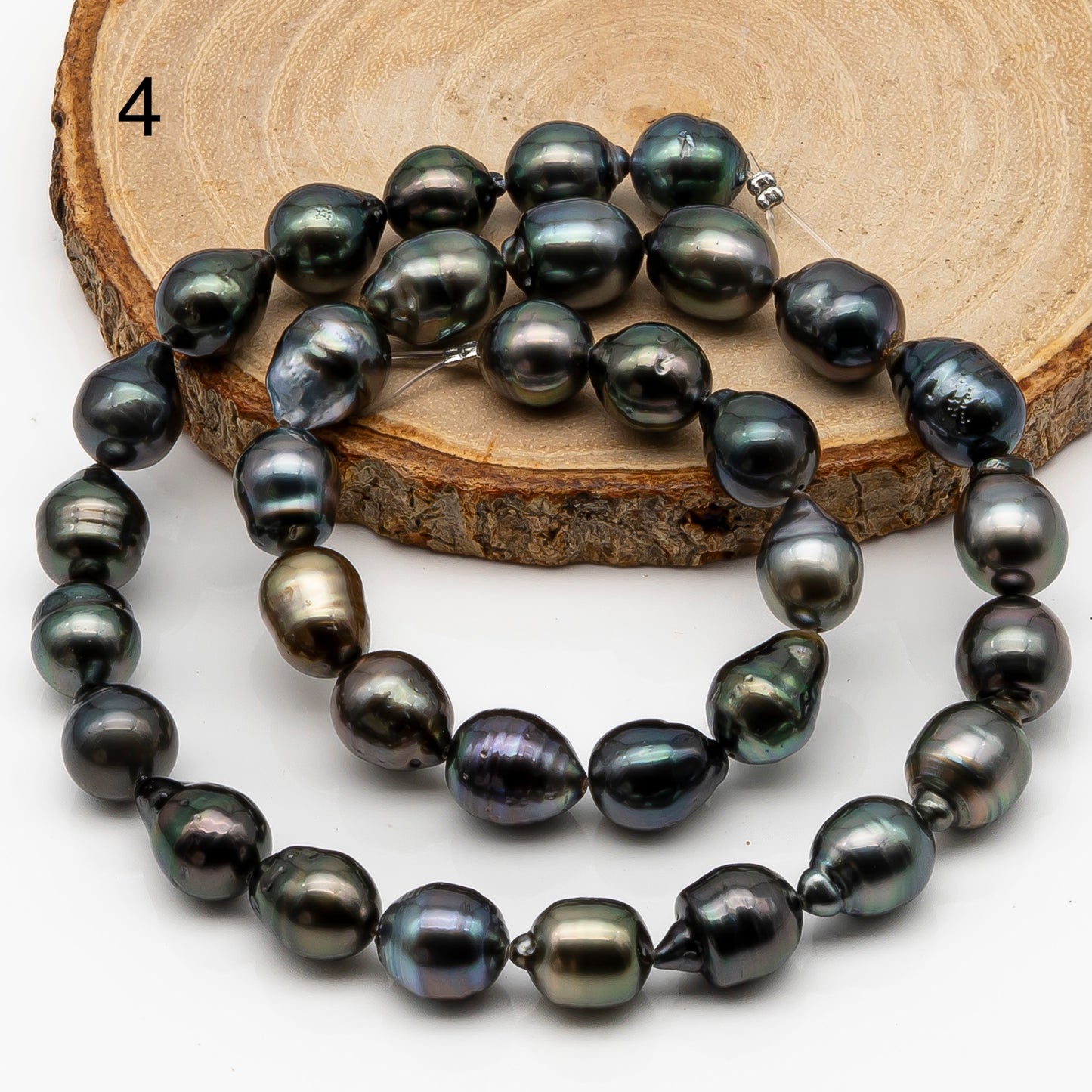 9-10mm Tahitian Pearl in Full Strand, Natural Colors with High Luster, Temporarily Strung Black Pearls for Jewelry Making, SKU # 2868TH