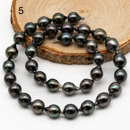 9-10mm Tahitian Pearl in Full Strand, Natural Colors with High Luster, Temporarily Strung Black Pearls for Jewelry Making, SKU # 2868TH