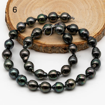 9-10mm Tahitian Pearl in Full Strand, Natural Colors with High Luster, Temporarily Strung Black Pearls for Jewelry Making, SKU # 2868TH