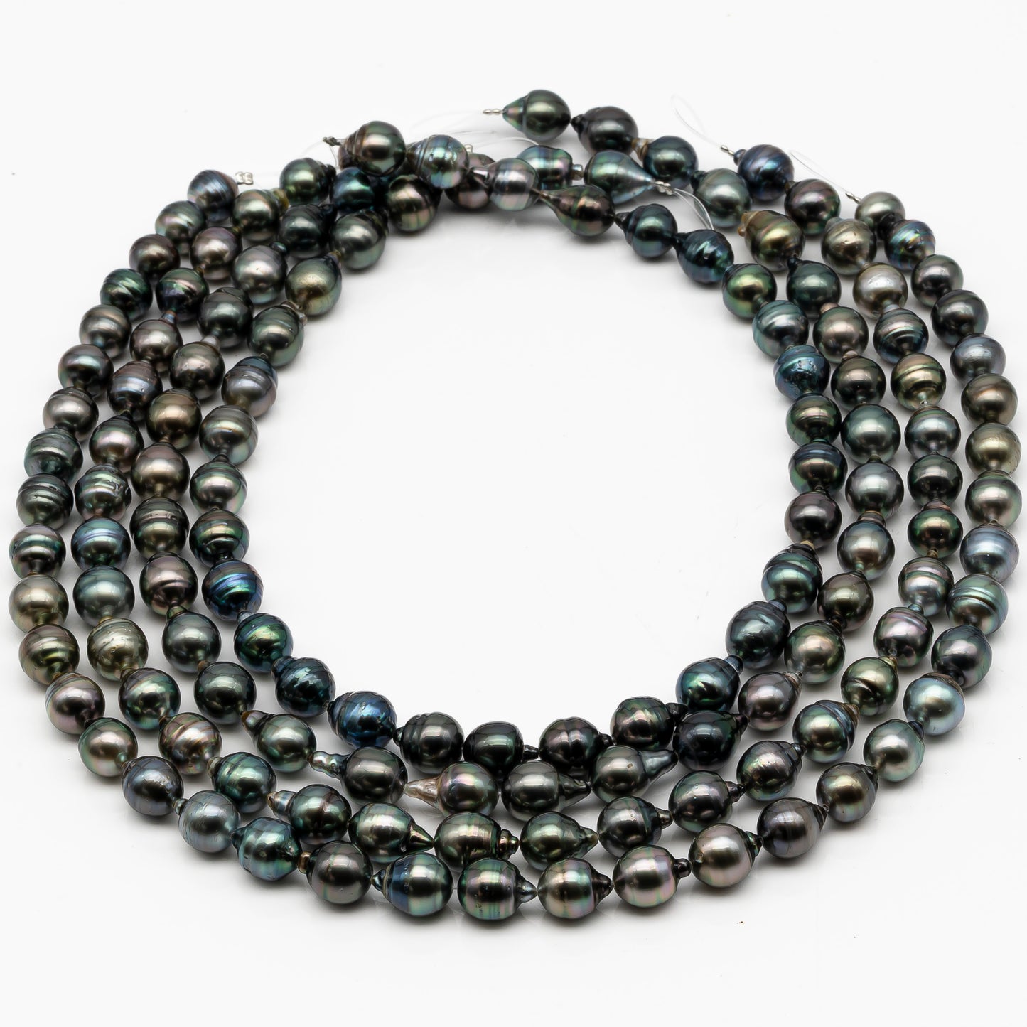 9-10mm Tahitian Pearl in Full Strand, Natural Colors with High Luster, Temporarily Strung Black Pearls for Jewelry Making, SKU # 2869TH