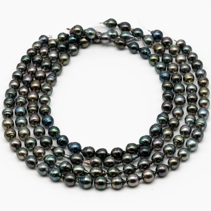 9-10mm Tahitian Pearl in Full Strand, Natural Colors with High Luster, Temporarily Strung Black Pearls for Jewelry Making, SKU # 2869TH