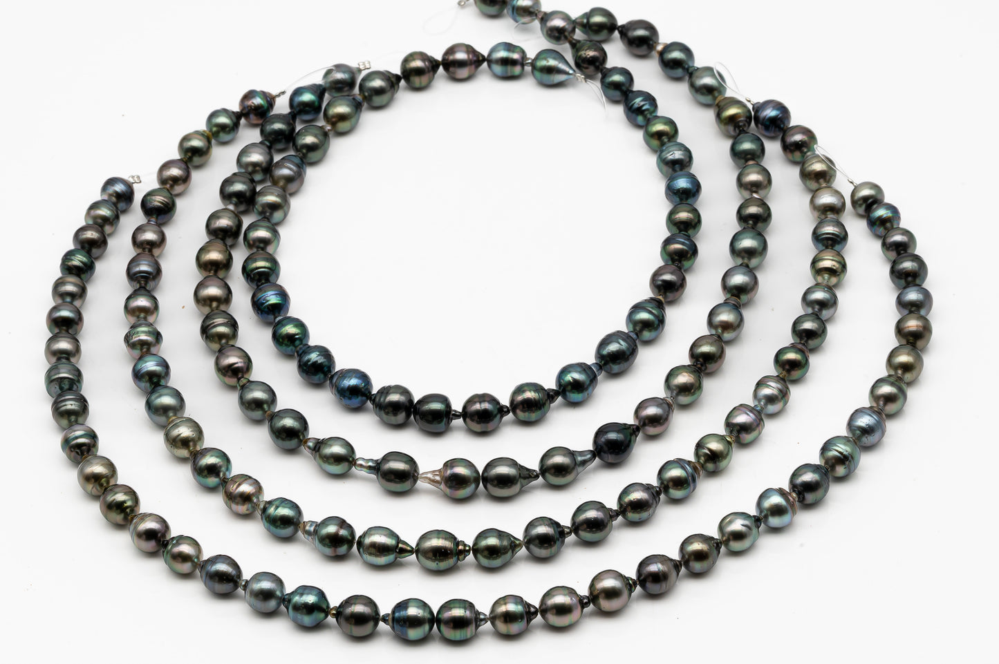 9-10mm Tahitian Pearl in Full Strand, Natural Colors with High Luster, Temporarily Strung Black Pearls for Jewelry Making, SKU # 2869TH
