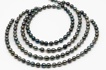 9-10mm Tahitian Pearl in Full Strand, Natural Colors with High Luster, Temporarily Strung Black Pearls for Jewelry Making, SKU # 2869TH