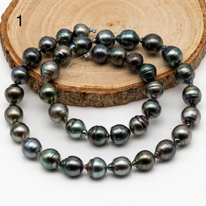9-10mm Tahitian Pearl in Full Strand, Natural Colors with High Luster, Temporarily Strung Black Pearls for Jewelry Making, SKU # 2869TH