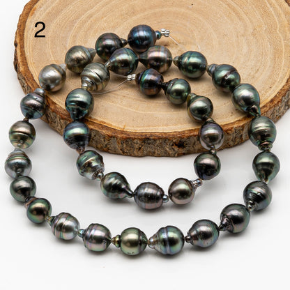 9-10mm Tahitian Pearl in Full Strand, Natural Colors with High Luster, Temporarily Strung Black Pearls for Jewelry Making, SKU # 2869TH