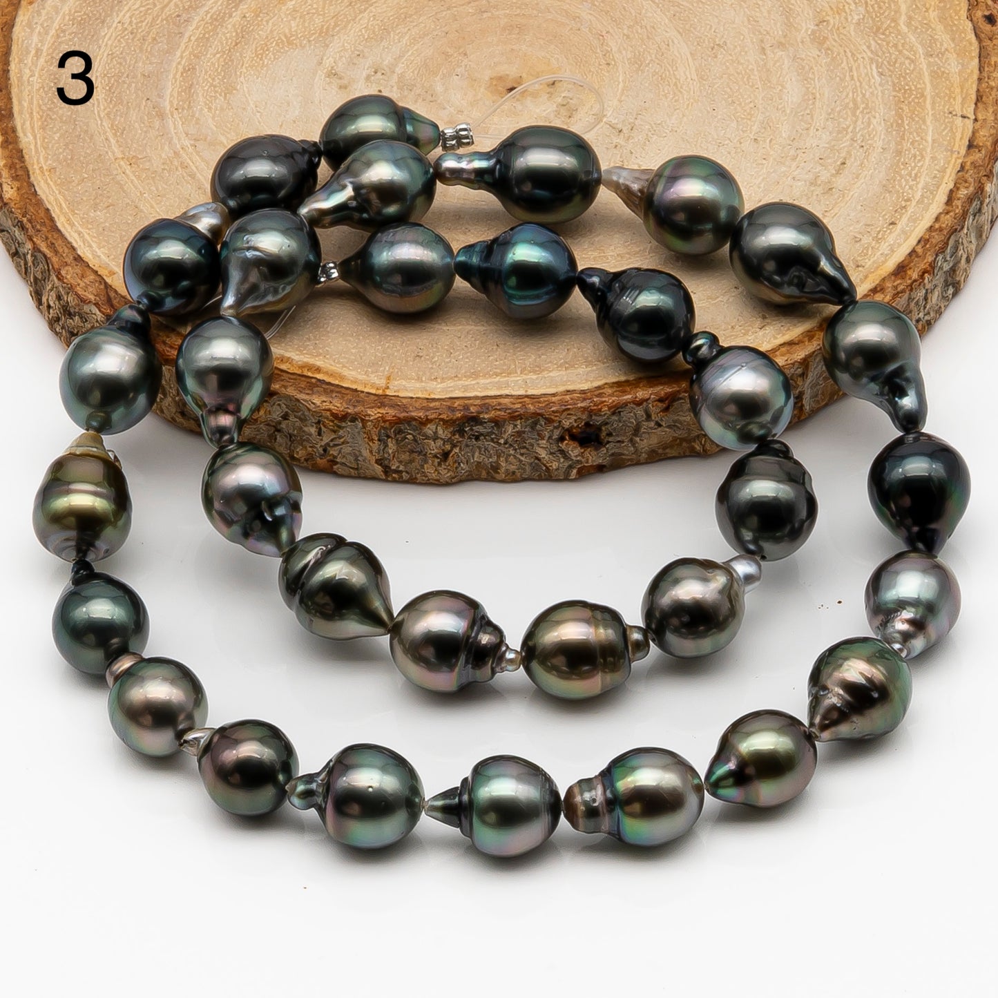 9-10mm Tahitian Pearl in Full Strand, Natural Colors with High Luster, Temporarily Strung Black Pearls for Jewelry Making, SKU # 2869TH