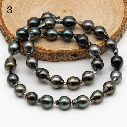 9-10mm Tahitian Pearl in Full Strand, Natural Colors with High Luster, Temporarily Strung Black Pearls for Jewelry Making, SKU # 2869TH