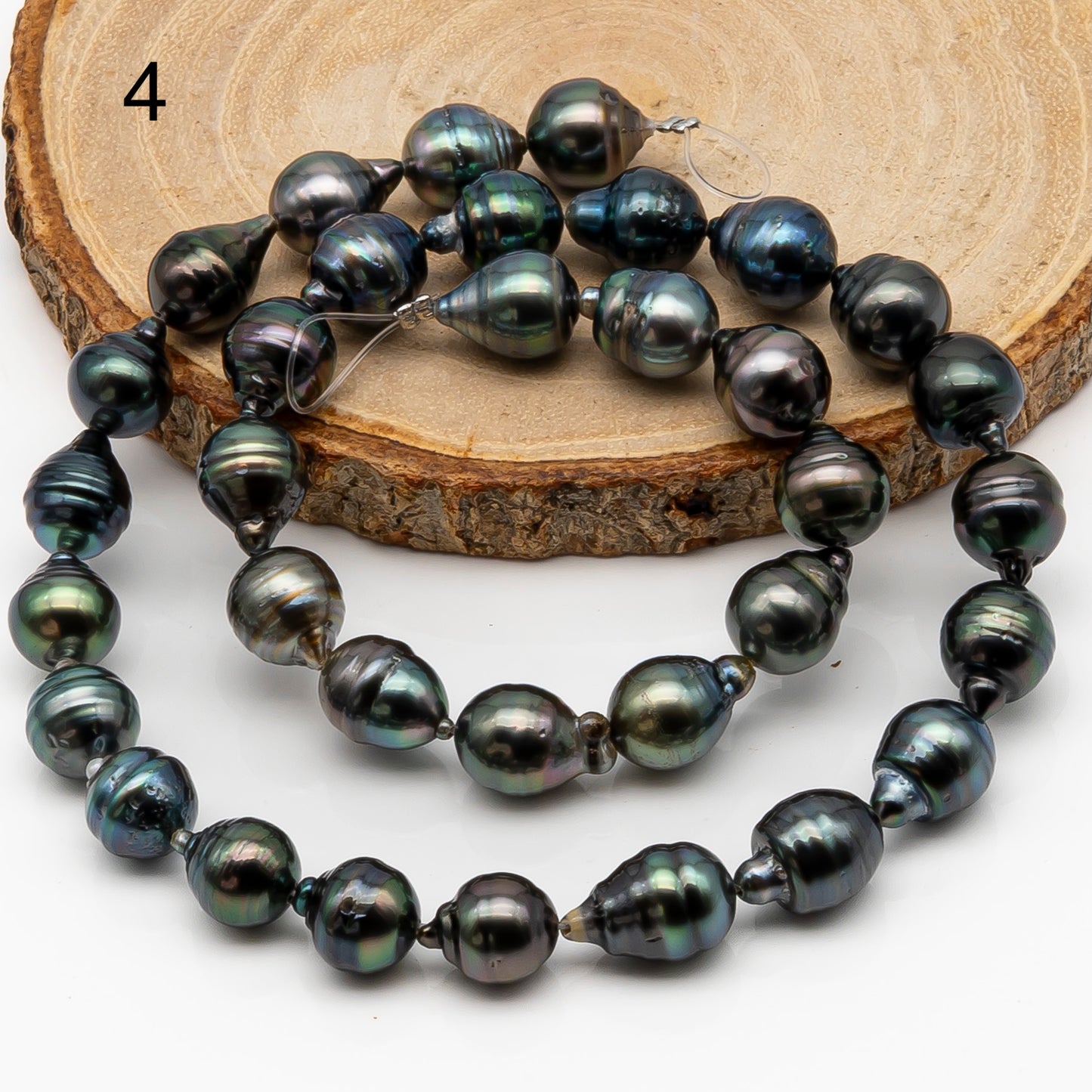 9-10mm Tahitian Pearl in Full Strand, Natural Colors with High Luster, Temporarily Strung Black Pearls for Jewelry Making, SKU # 2869TH