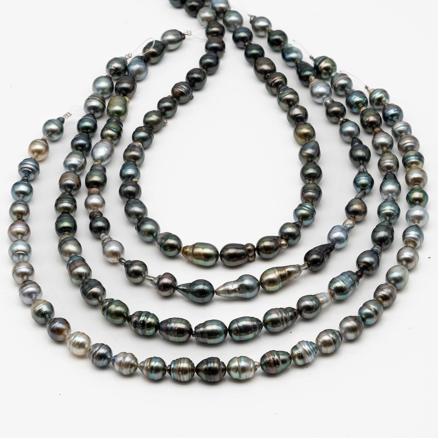 9-10mm Tahitian Pearl in Full Strand, Natural Colors with High Luster, Temporarily Strung Black Pearls for Jewelry Making, SKU # 2870TH