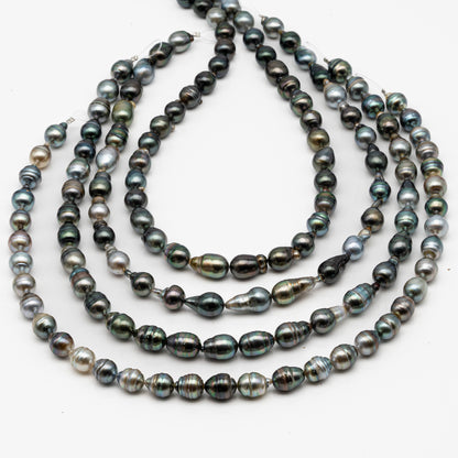 9-10mm Tahitian Pearl in Full Strand, Natural Colors with High Luster, Temporarily Strung Black Pearls for Jewelry Making, SKU # 2870TH
