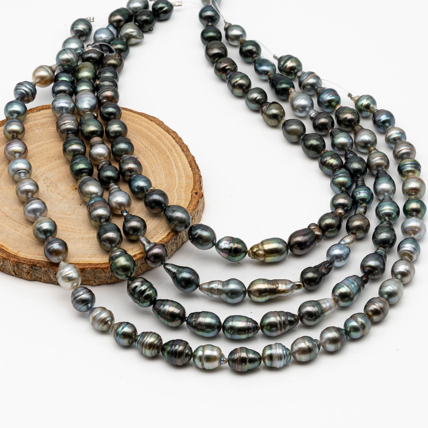 9-10mm Tahitian Pearl in Full Strand, Natural Colors with High Luster, Temporarily Strung Black Pearls for Jewelry Making, SKU # 2870TH