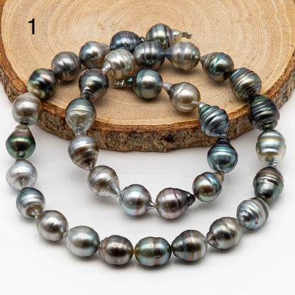 9-10mm Tahitian Pearl in Full Strand, Natural Colors with High Luster, Temporarily Strung Black Pearls for Jewelry Making, SKU # 2870TH