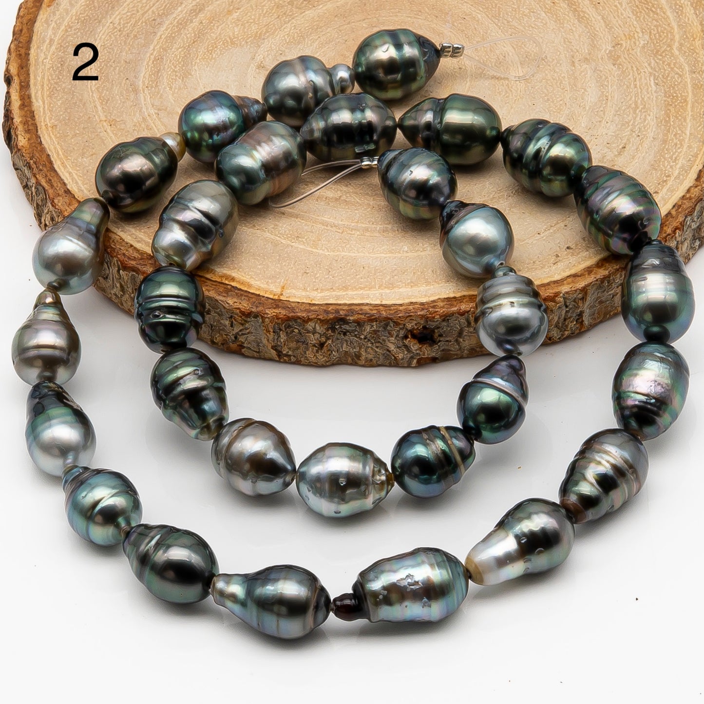 9-10mm Tahitian Pearl in Full Strand, Natural Colors with High Luster, Temporarily Strung Black Pearls for Jewelry Making, SKU # 2870TH
