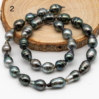 9-10mm Tahitian Pearl in Full Strand, Natural Colors with High Luster, Temporarily Strung Black Pearls for Jewelry Making, SKU # 2870TH