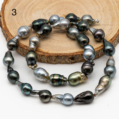 9-10mm Tahitian Pearl in Full Strand, Natural Colors with High Luster, Temporarily Strung Black Pearls for Jewelry Making, SKU # 2870TH