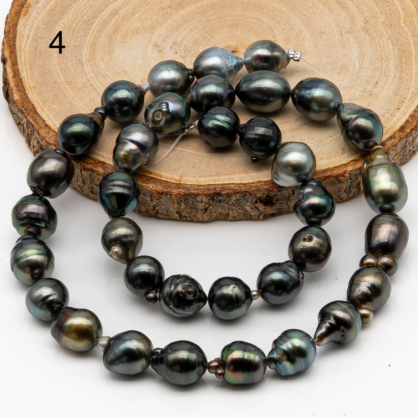 9-10mm Tahitian Pearl in Full Strand, Natural Colors with High Luster, Temporarily Strung Black Pearls for Jewelry Making, SKU # 2870TH