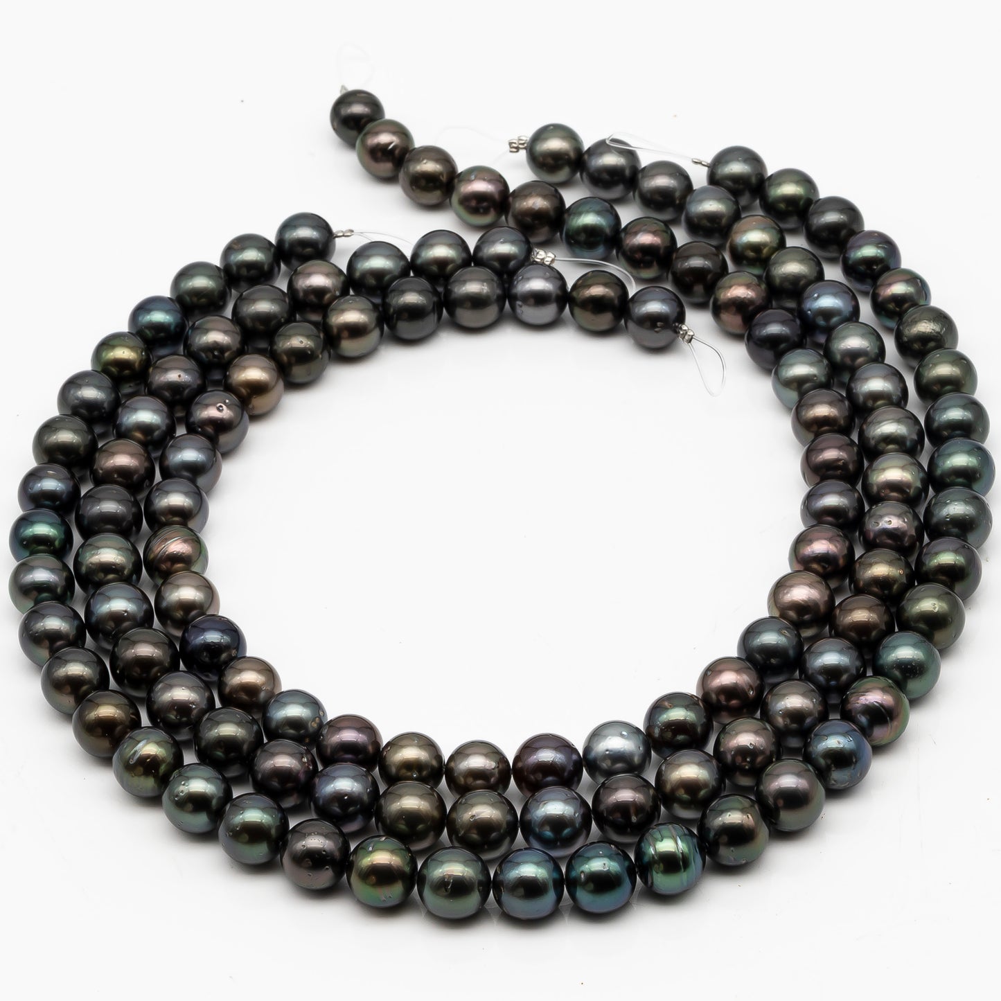 10-11mm Tahitian Pearl in Full Strand, Natural Colors with High Luster, Temporarily Strung Black Pearls for Jewelry Making, SKU # 2871TH