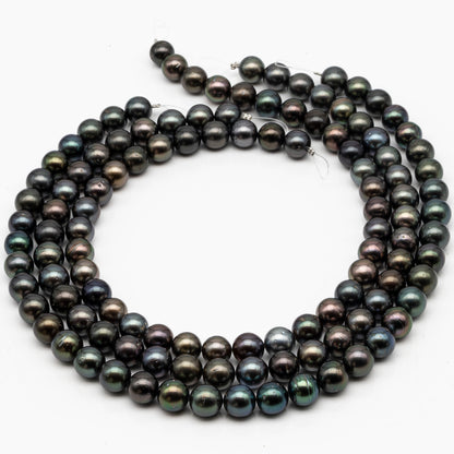 10-11mm Tahitian Pearl in Full Strand, Natural Colors with High Luster, Temporarily Strung Black Pearls for Jewelry Making, SKU # 2871TH