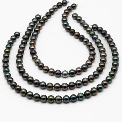 10-11mm Tahitian Pearl in Full Strand, Natural Colors with High Luster, Temporarily Strung Black Pearls for Jewelry Making, SKU # 2871TH
